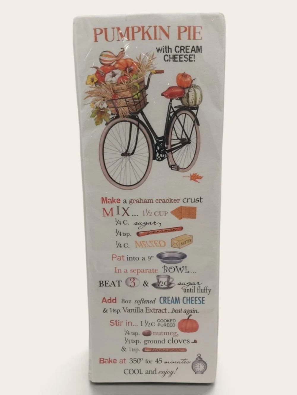 NEW Flour Sack Cotton Towel Autumn Pumpkin Pie Recipe Baking Fall Giftable